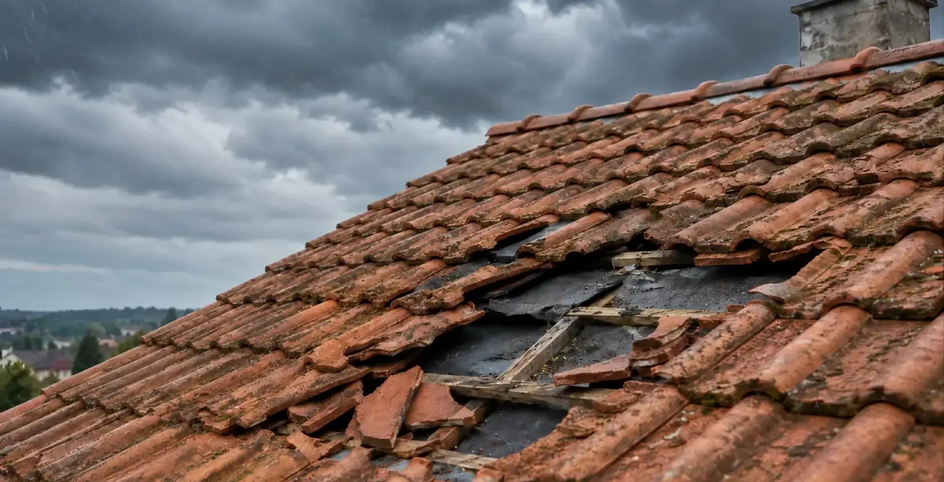 Tuiles cassées après un orage violent